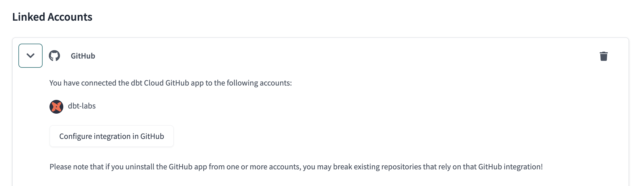 Configuring the dbt app Configuring the dbt app