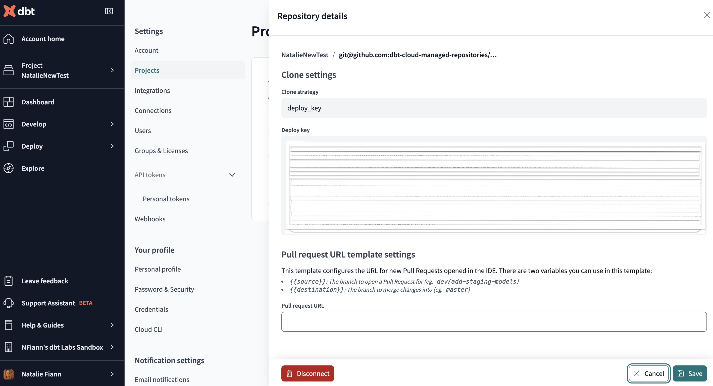 Disconnect and reconnect your Git repository in your dbt Account settings page. Disconnect and reconnect your Git repository in your dbt Account settings page.